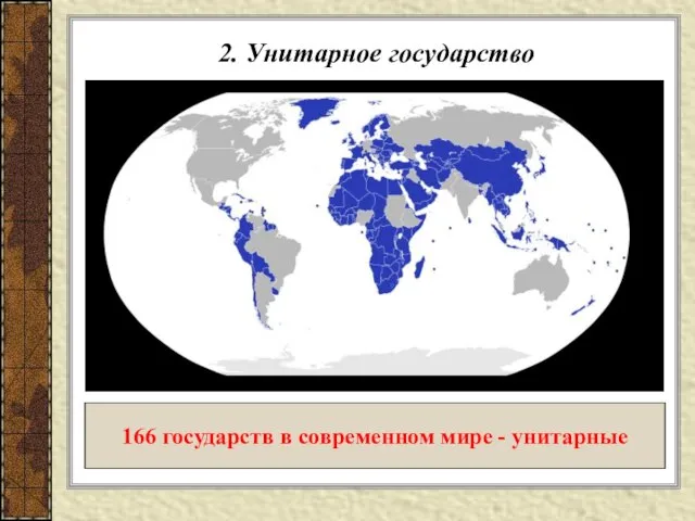 2. Унитарное государство 166 государств в современном мире - унитарные