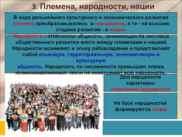 3. Племена, народности, нации В ходе дальнейшего культурного и экономического развития племена