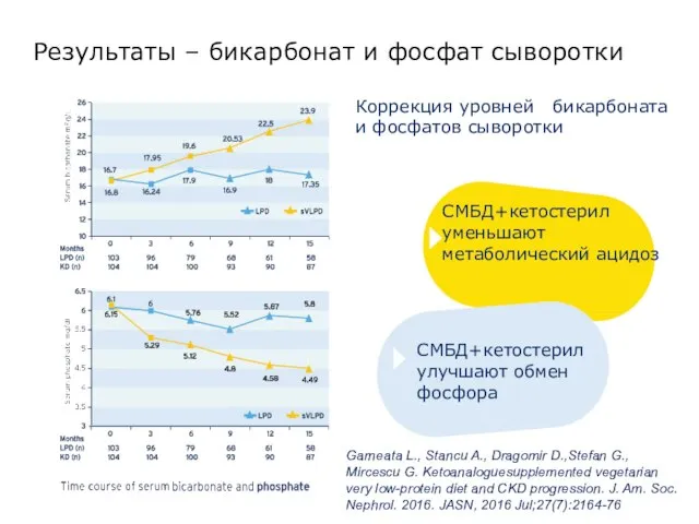 Коррекция уровней бикарбоната и фосфатов сыворотки Результаты – бикарбонат и фосфат сыворотки