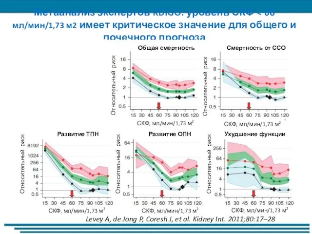 Метаанализ экспертов KDIGO: уровень СКФ Levey A, de Jong P, Coresh J,