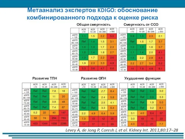 Метаанализ экспертов KDIGO: обоснование комбинированного подхода к оценке риска Levey A, de