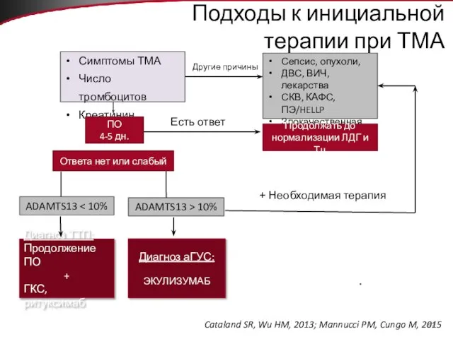 Симптомы ТМА Число тромбоцитов Креатинин Сепсис, опухоли, ДВС, ВИЧ, лекарства СКВ, КАФС,