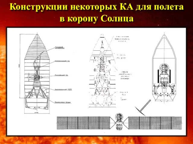 Конструкции некоторых КА для полета в корону Солнца