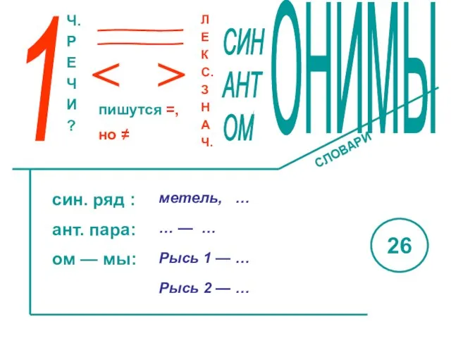 1 Ч. Р Е Ч И ? СИН АНТ ОМ ОНИМЫ Л