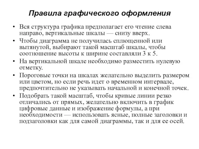 Правила графического оформления Вся структура графика предполагает его чтение слева направо, вертикальные