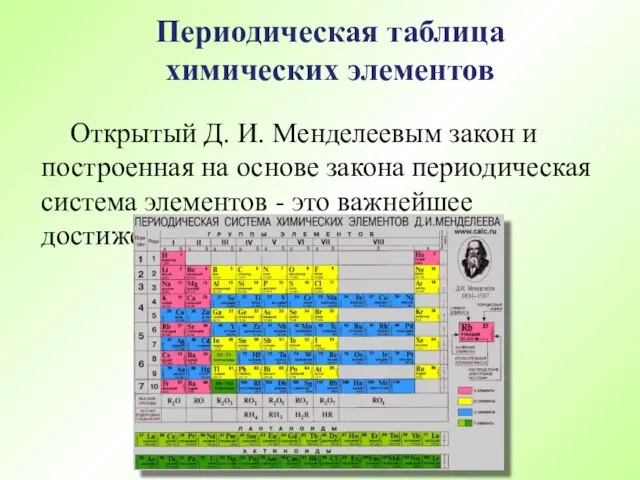 Открытый Д. И. Менделеевым закон и построенная на основе закона периодическая система