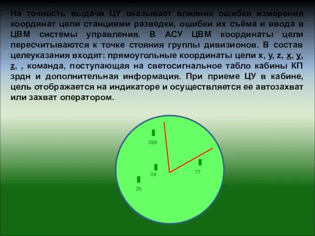 На точность выдачи ЦУ оказывает влияние ошибки измерения координат цели станциями разведки,