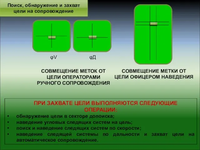 Поиск, обнаружение и захват цели на сопровождение ПРИ ЗАХВАТЕ ЦЕЛИ ВЫПОЛНЯЮТСЯ СЛЕДУЮЩИЕ