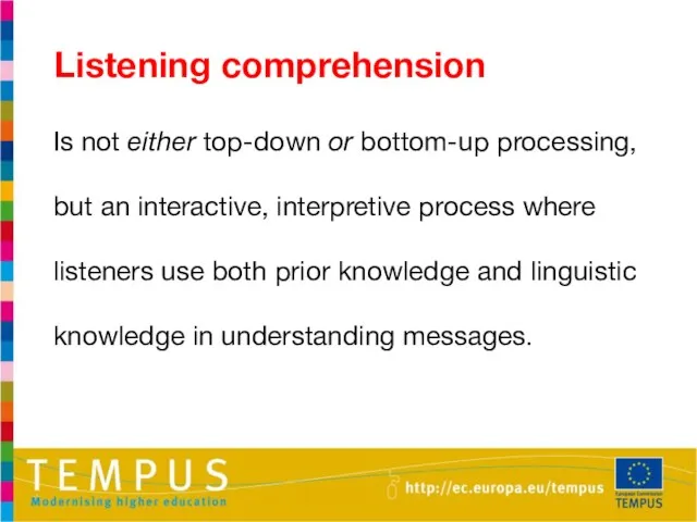 Listening comprehension Is not either top-down or bottom-up processing, but an interactive,