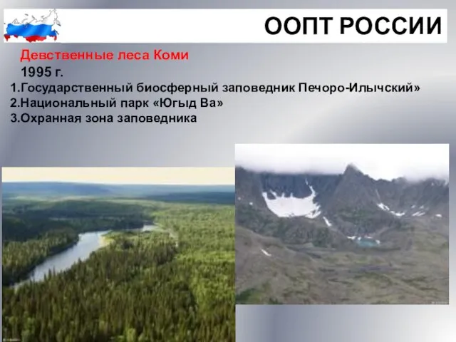 ООПТ РОССИИ Девственные леса Коми 1995 г. Государственный биосферный заповедник Печоро-Илычский» Национальный