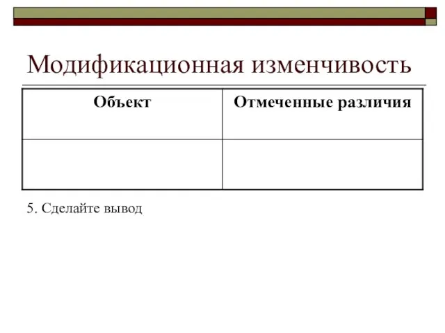 Модификационная изменчивость 5. Сделайте вывод