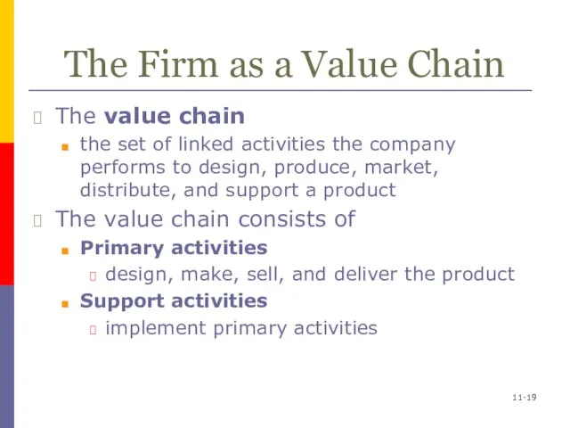 11- The Firm as a Value Chain The value chain the set