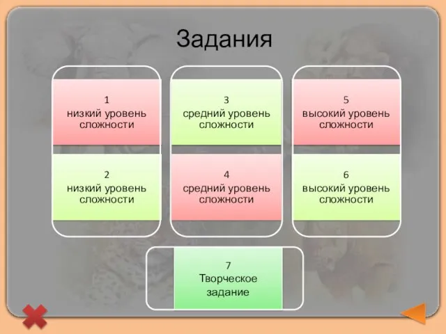 Задания 1 низкий уровень сложности 3 средний уровень сложности 5 высокий уровень