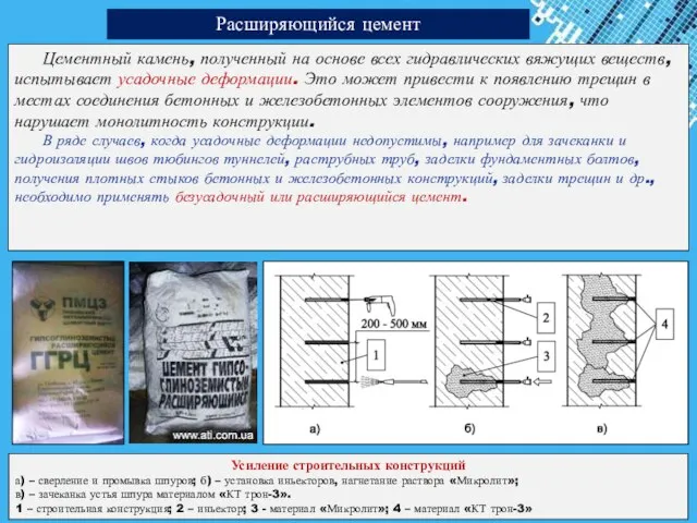 Цементный камень, полученный на основе всех гидравлических вяжущих веществ, испытывает усадочные деформации.