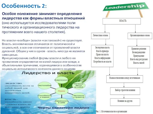 Особенность 2: Особое положение занимает определение лидерства как формы властных отношений (оно