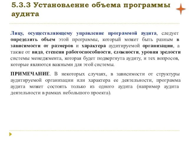 5.3.3 Установление объема программы аудита Лицу, осуществляющему управление программой аудита, следует определить