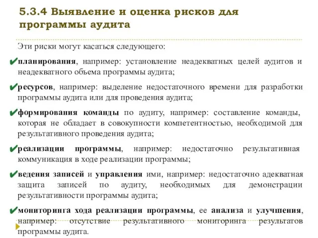 5.3.4 Выявление и оценка рисков для программы аудита Эти риски могут касаться