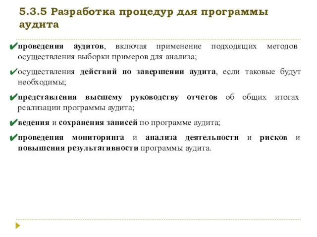 5.3.5 Разработка процедур для программы аудита проведения аудитов, включая применение подходящих методов