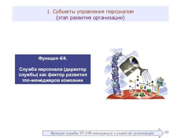 1. Субъекты управления персоналом (этап развития организации) Функция 4/4. Служба персонала (директор