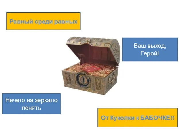 Равный среди равных Нечего на зеркало пенять Ваш выход, Герой! От Куколки к БАБОЧКЕ!!