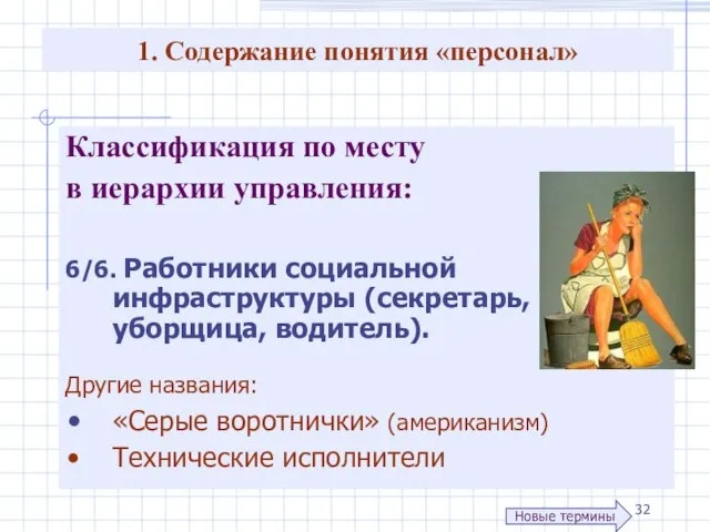 1. Содержание понятия «персонал» Классификация по месту в иерархии управления: 6/6. Работники