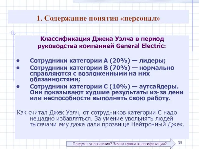 Классификация Джека Уэлча в период руководства компанией General Electric: Сотрудники категории А