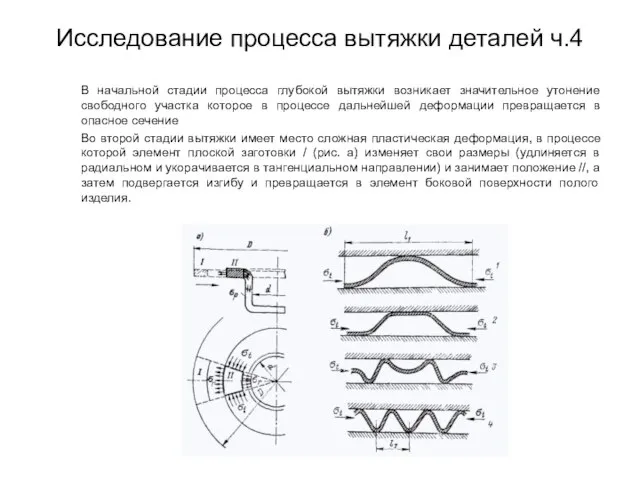 Исследование процесса вытяжки деталей ч.4 В начальной стадии процесса глубокой вытяжки возникает