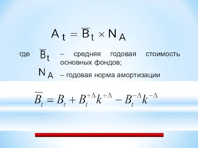 где – средняя годовая стоимость основных фондов; – годовая норма амортизации