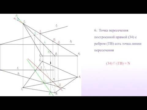 6. Точка пересечения построенной прямой (34) с ребром (TB) есть точка линии