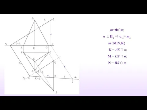 m=Ф∩α; α ⊥П4 ⇒ α 4≡ m4 m{M,N,K} K = AS ∩
