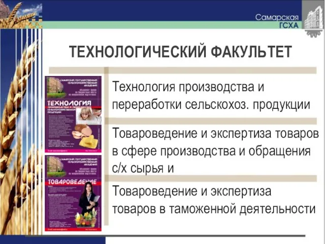 ТЕХНОЛОГИЧЕСКИЙ ФАКУЛЬТЕТ Товароведение и экспертиза товаров в сфере производства и обращения с/х