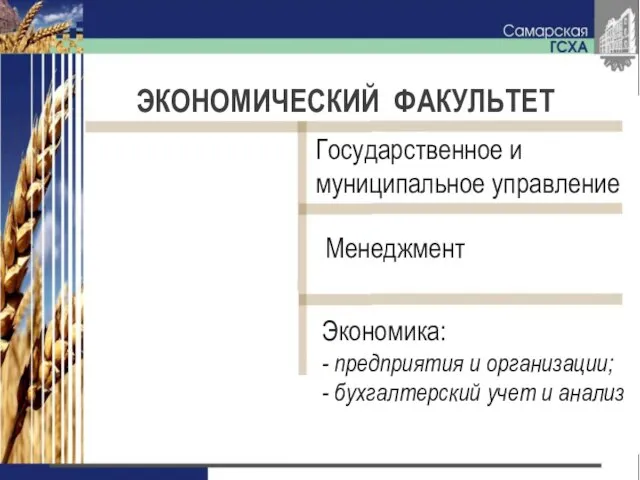 ЭКОНОМИЧЕСКИЙ ФАКУЛЬТЕТ м м Экономика: - предприятия и организации; - бухгалтерский учет