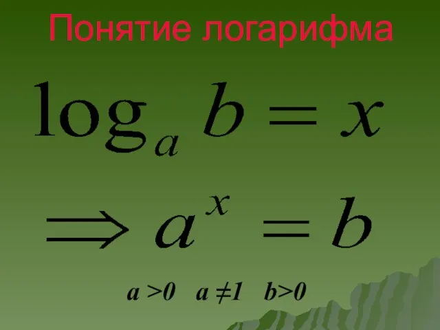 Понятие логарифма a >0 a ≠1 b>0