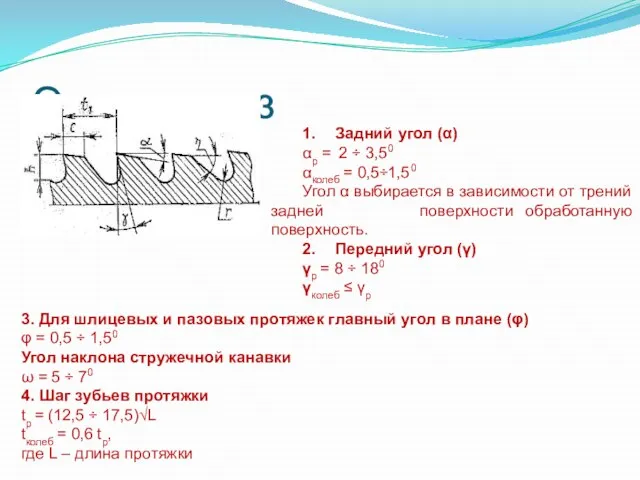 Элементы з 1. Задний угол (α) αр = 2 ÷ 3,50 αколеб