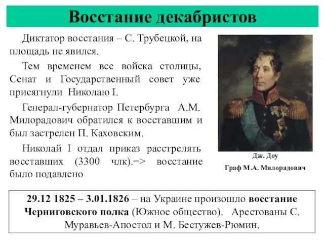 Диктатор восстания – С. Трубецкой, на площадь не явился. Тем временем все