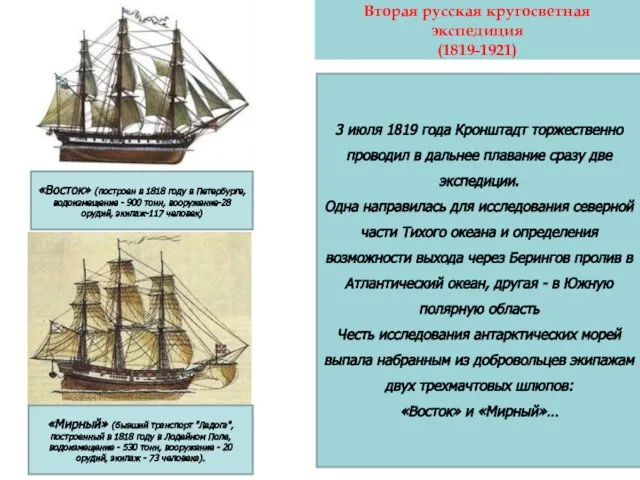 Вторая русская кругосветная экспедиция (1819-1921) 3 июля 1819 года Кронштадт торжественно проводил