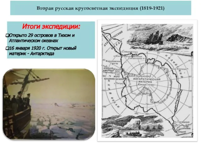 Вторая русская кругосветная экспедиция (1819-1921) Итоги экспедиции: Открыто 29 островов в Тихом