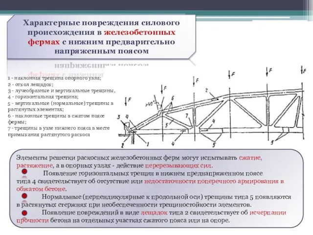 Элементы решетки раскосных железобетонных ферм могут испытывать сжатие, растяжение, а в опорных