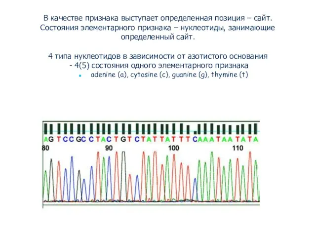 В качестве признака выступает определенная позиция – сайт. Состояния элементарного признака –