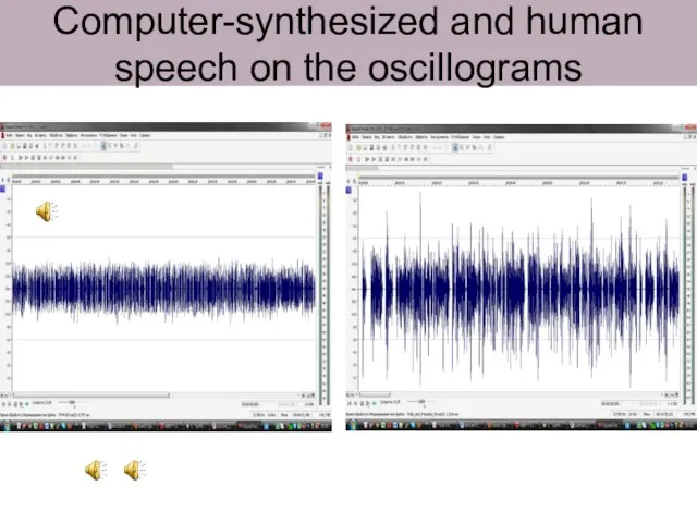 Computer-synthesized and human speech on the oscillograms