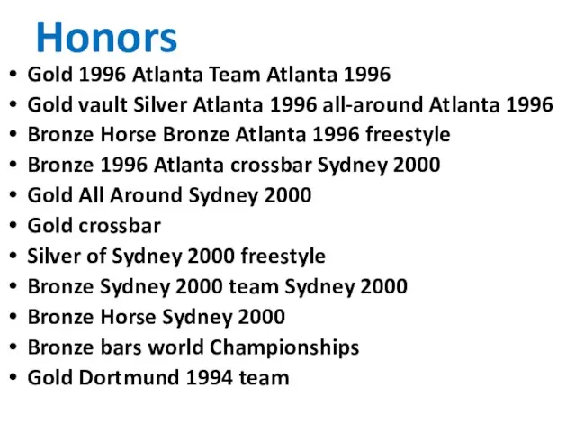 Honors Gold 1996 Atlanta Team Atlanta 1996 Gold vault Silver Atlanta 1996