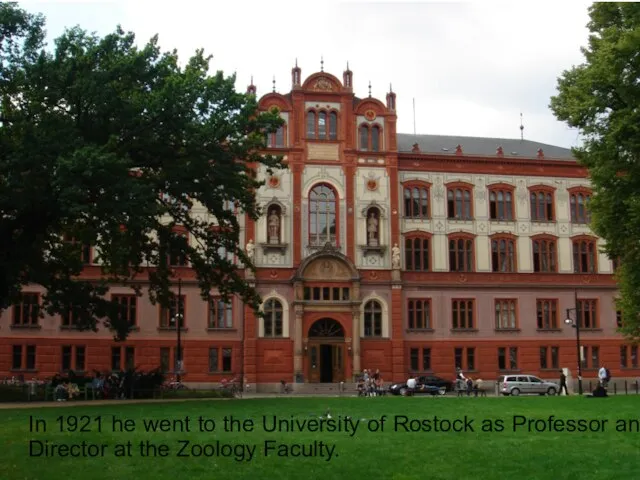 In 1921 he went to the University of Rostock as Professor and