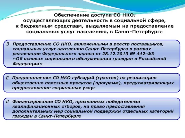 Обеспечение доступа СО НКО, осуществляющих деятельность в социальной сфере, к бюджетным средствам,