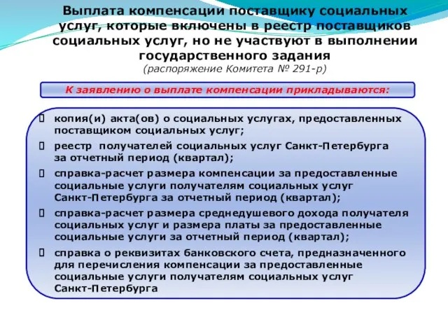 Выплата компенсации поставщику социальных услуг, которые включены в реестр поставщиков социальных услуг,