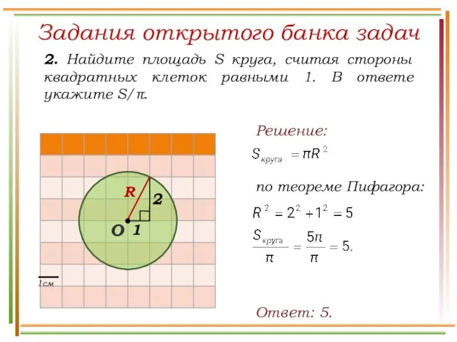 Задания открытого банка задач 2. Найдите площадь S круга, считая стороны квадратных