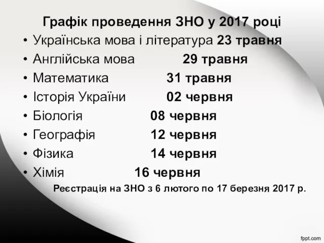 Графік проведення ЗНО у 2017 році Українська мова і література 23 травня