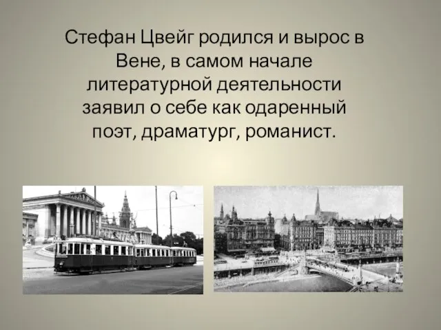 Стефан Цвейг родился и вырос в Вене, в самом начале литературной деятельности