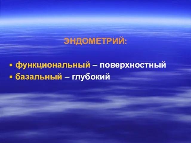 ЭНДОМЕТРИЙ: функциональный – поверхностный базальный – глубокий