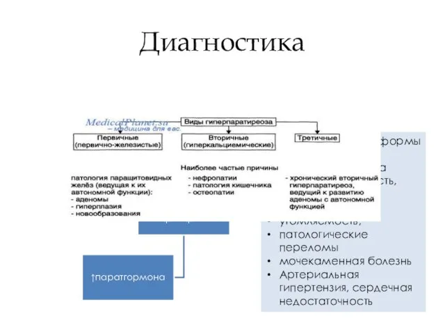 Диагностика бессимптомные формы первичного гиперпаратиреоза мышечная слабость, «утиная» походка боли в костях,