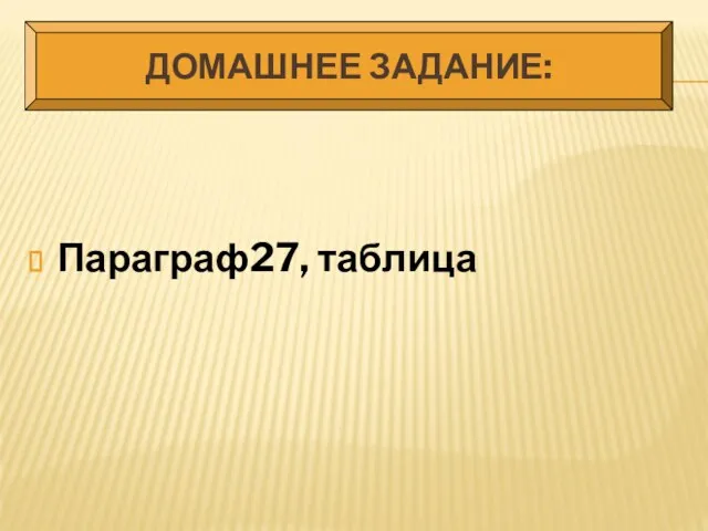 Параграф27, таблица ДОМАШНЕЕ ЗАДАНИЕ: